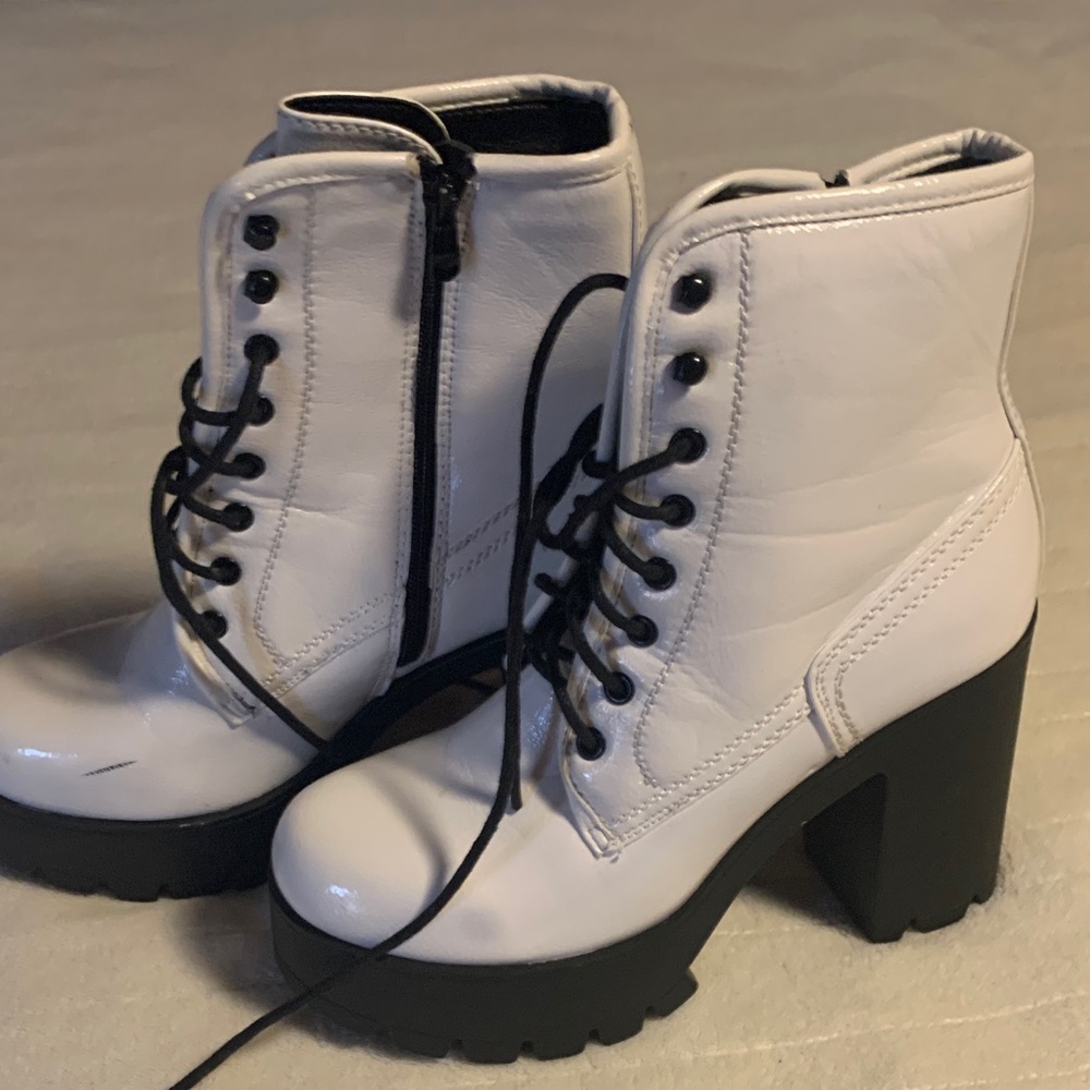 White Lace-Up Ankle Boots